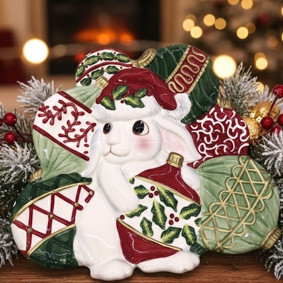Fitz and Floyd Christmas Bunny plate Wall Decor Or Serving Tray 9”X8” - Picture 1 of 7